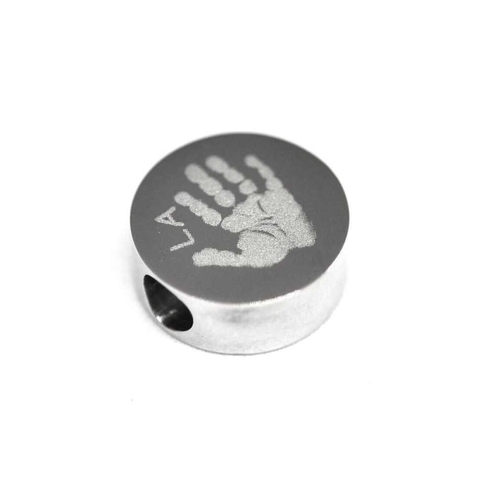 Personalised Handprint / Footprint Engraved Bead Charm. Heart and Round designs