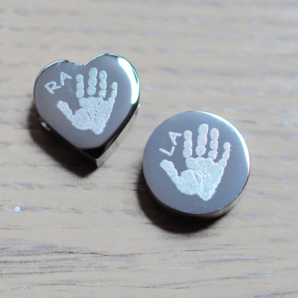 Personalised Handprint / Footprint Engraved Bead Charm. Heart and Round designs